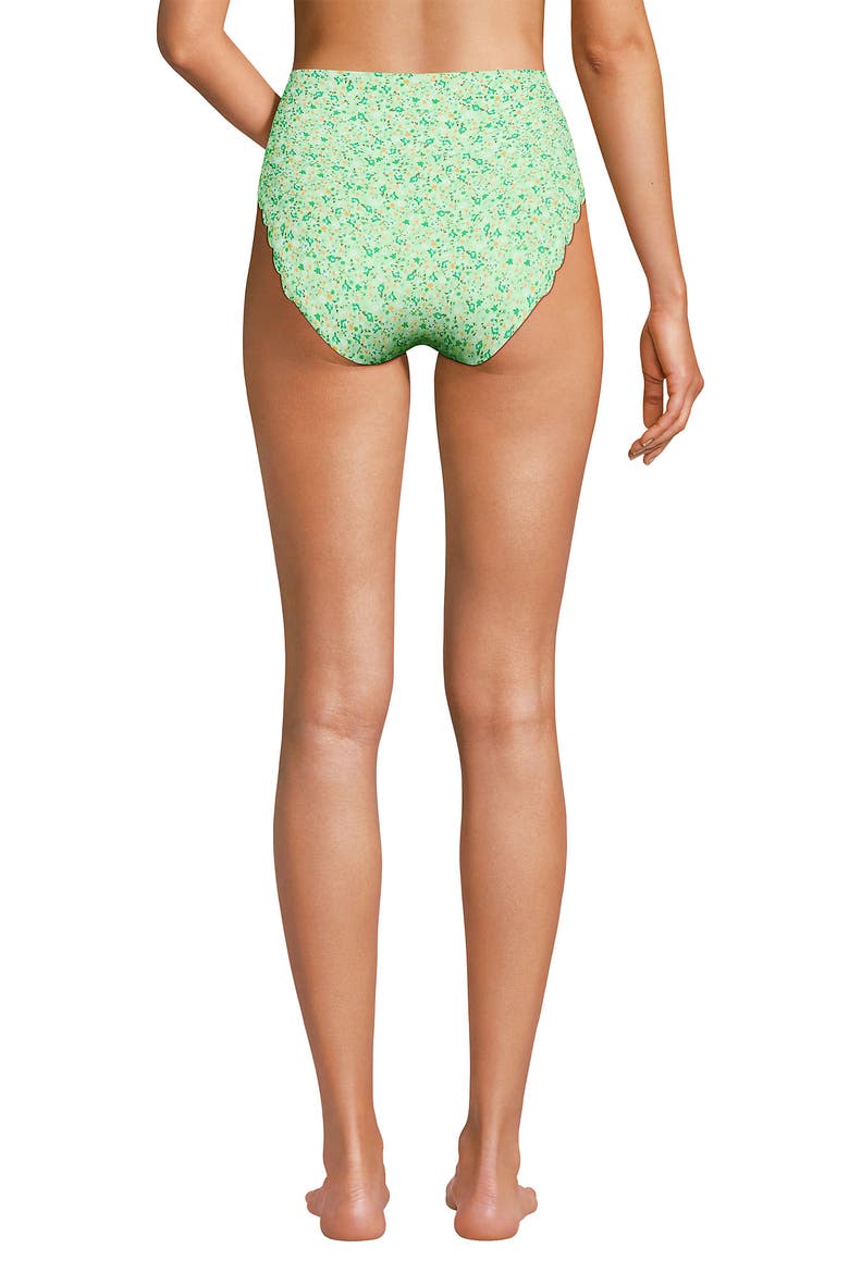 Tugless Scallop High Waisted Bikini Bottoms, Alternate, color, Icy Mint Green Multi Floral