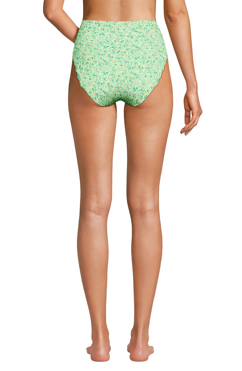 Lands' End Tugless Scallop High Waisted Bikini Bottoms, Alternate, color, Icy Mint Green Multi Floral