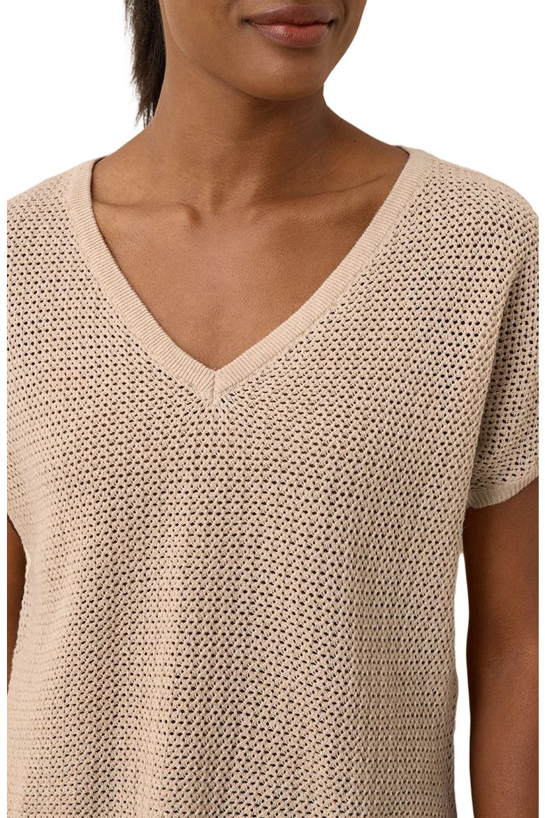 Beachside Linen V-Neck Top Made with Organic Cotton, Alternate, color, Sandshell