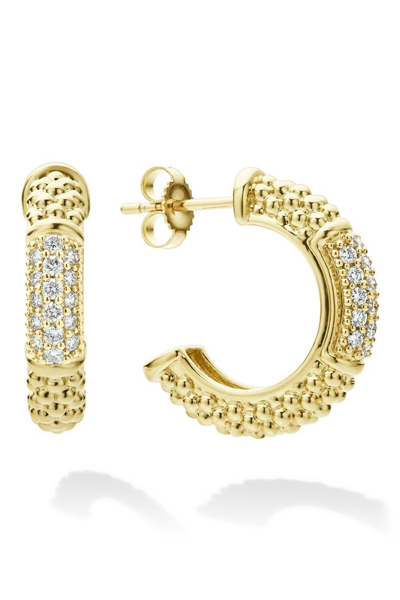18K Gold & White Diamond Caviar Huggie Earrings, Main, color, YELLOW GOLD/DIAMOND