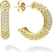 LAGOS 18K Gold & White Diamond Caviar Huggie Earrings