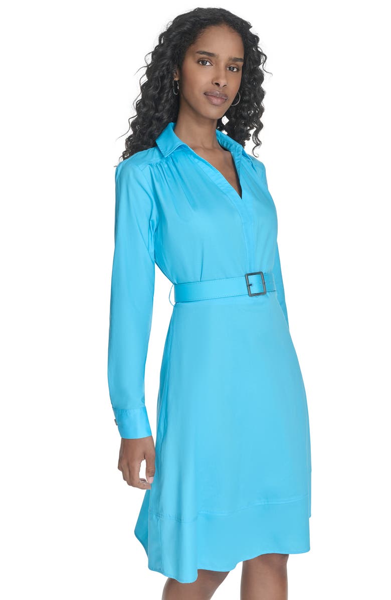 Calvin Klein Belted Long Sleeve Dress, Alternate, color, Santorini