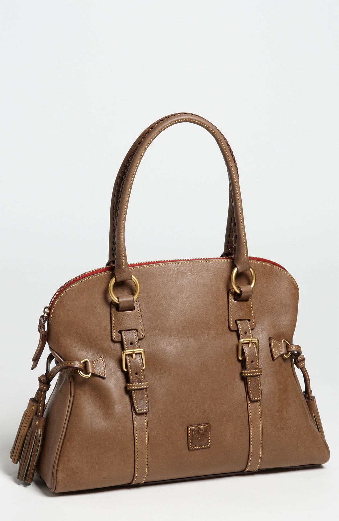 'Florentine Collection' Domed Leather Buckle Satchel, Main, color, TAUPE