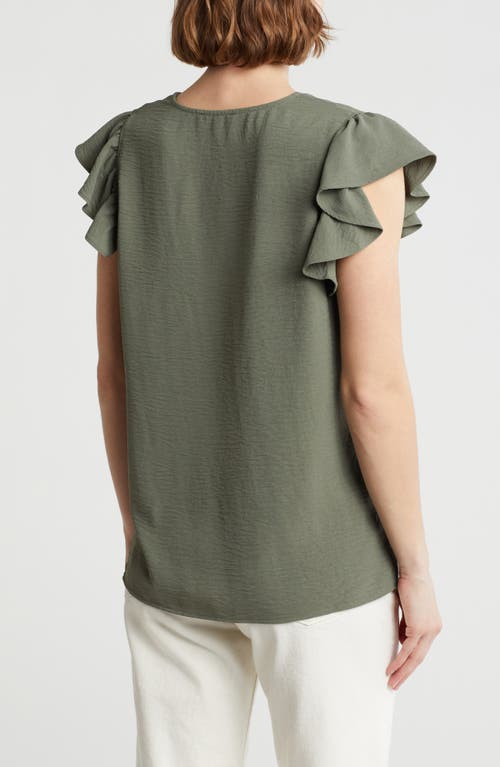 ADRIANNA PAPELL ADRIANNA PAPELL FLUTTER SLEEVE CRINKLED SATIN BLOUSE