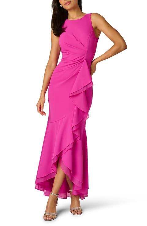Ruffle Crepe Mermaid Gown