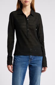 rag & bone Julia Open Knit Long Sleeve Polo