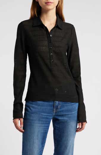 rag & bone Julia Open Knit Long Sleeve Polo