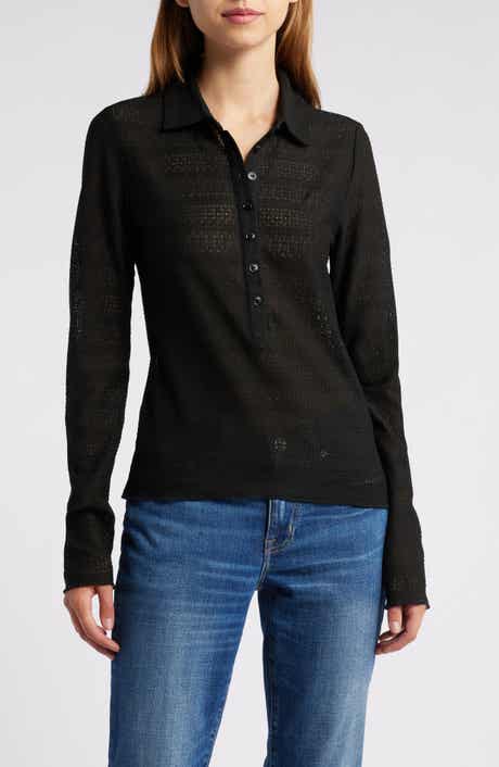 rag & bone Julia Open Knit Long Sleeve Polo