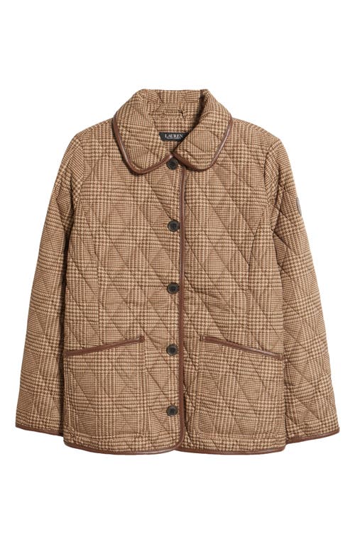 Ralph Lauren Lauren Houndstooth Check Quilted Coat In Brown