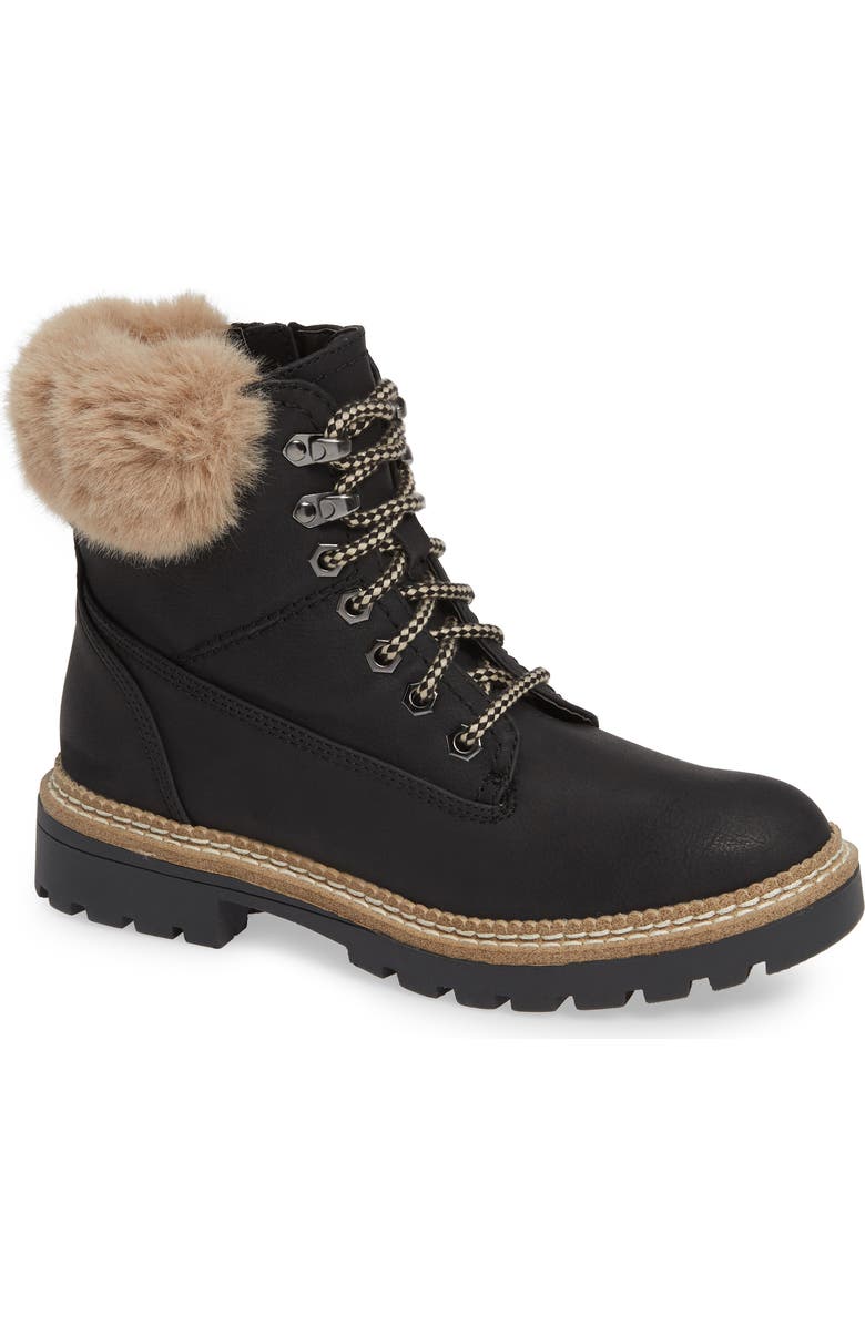 Steve Madden Alaska Lace-Up Bootie with Faux Fur Cuff, Main, color,