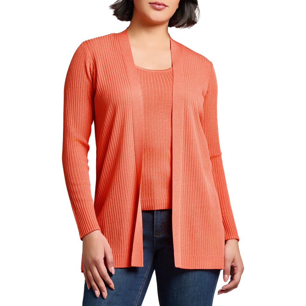 Jones New York Sutton Open Front Rib Cardigan In Coral Sun