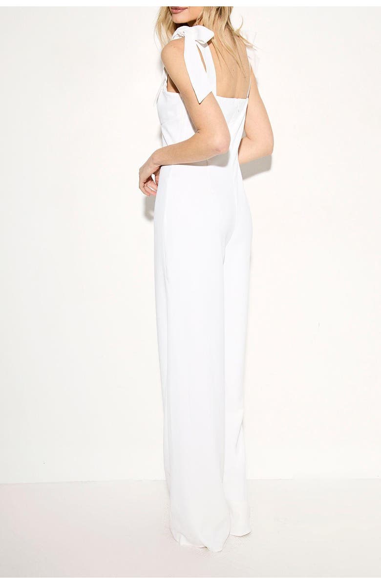 MissPap Bow Shoulder Wide Leg Jumpsuit, Alternate, color, White