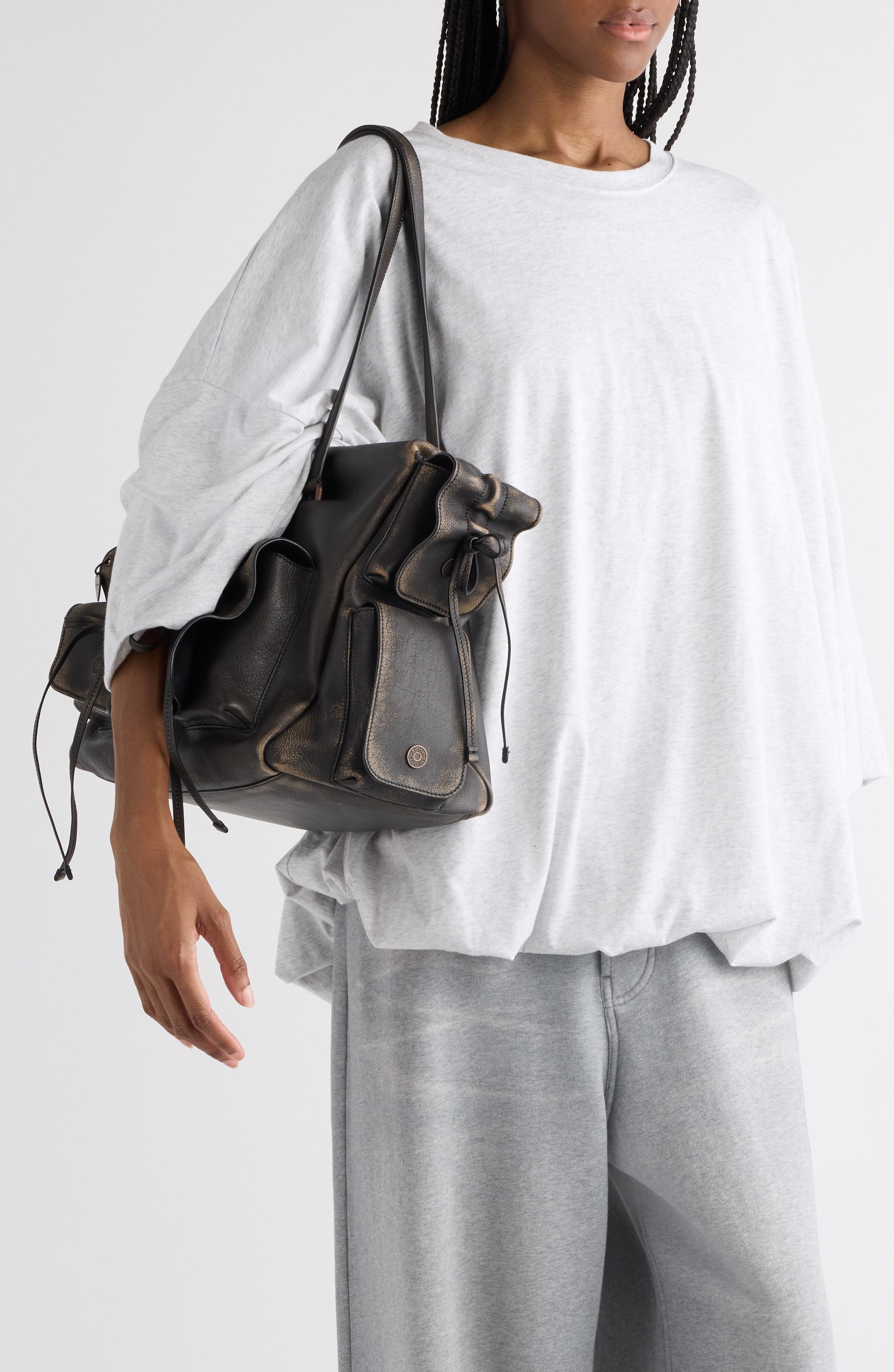 Acne Studios Multipocket Washed Leather Tote, Alternate, color, Dark Brown/ Beige