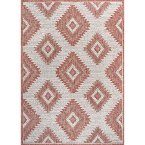 Jonathan Y Lior Geometric Moroccan Diamond Indoor/outdoor Area Rug In Salmon/cream