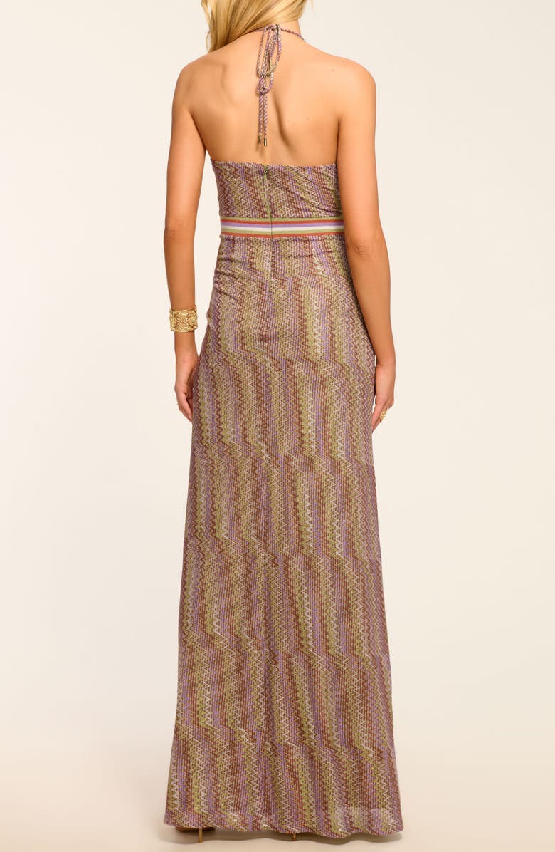 Ramy Brook Rosalind Chevron Halter Maxi Dress, Alternate, color, Multi Lurex Knit