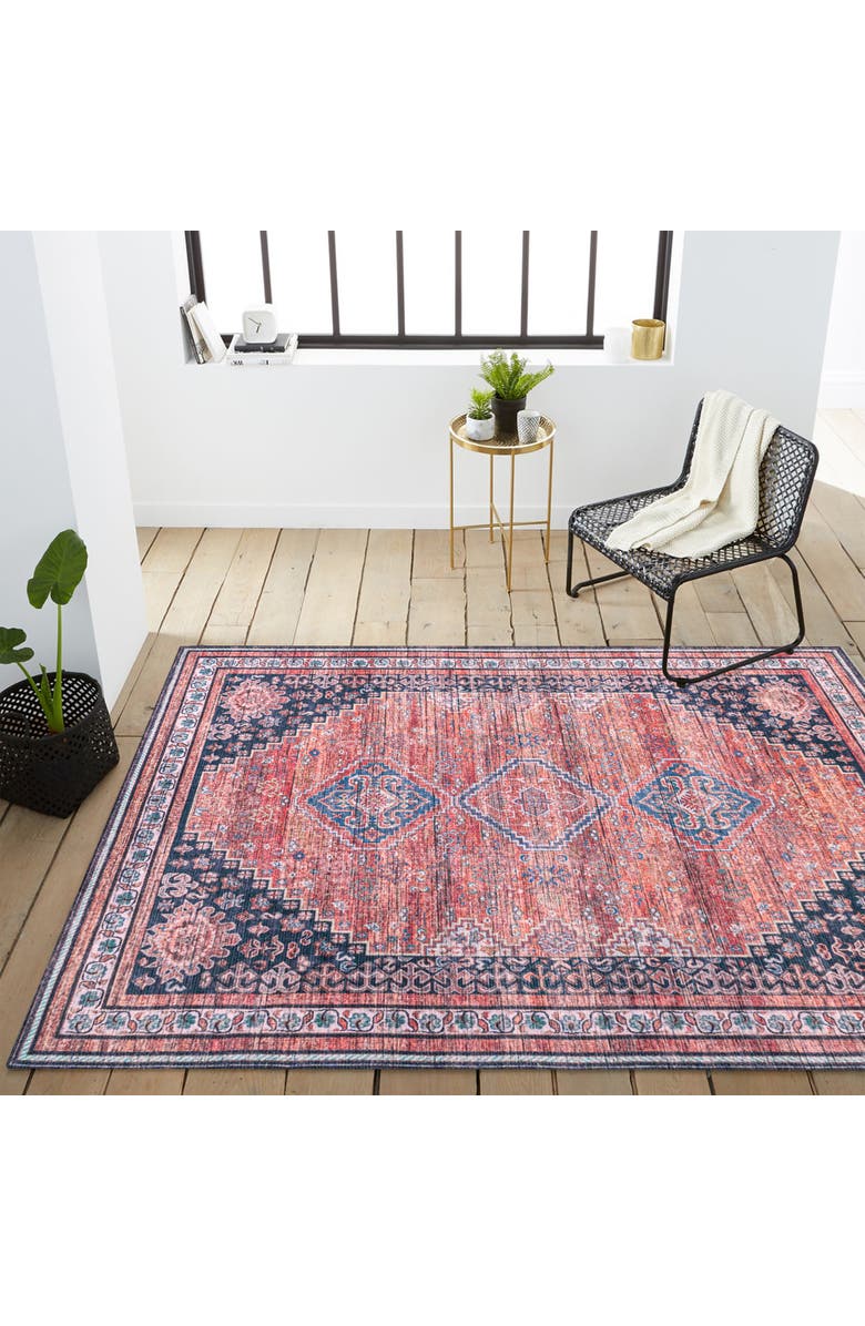 JONATHAN Y Dalyan Geometric Medallions Machine-Washable Area Rug, Alternate, color, Terracotta/Navy