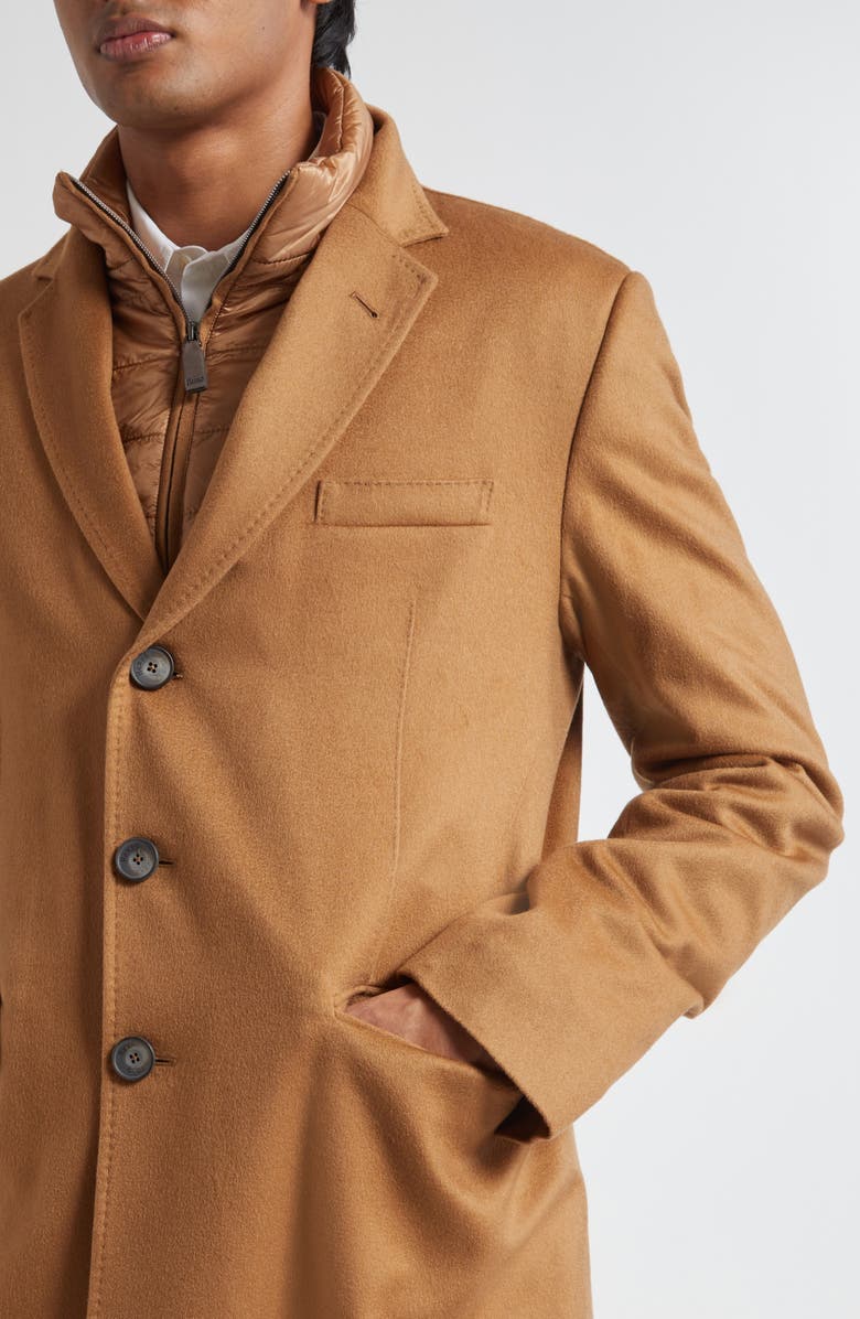Herno Cashmere Topcoat with Removable Insulated Bib, Alternate, color, Camel