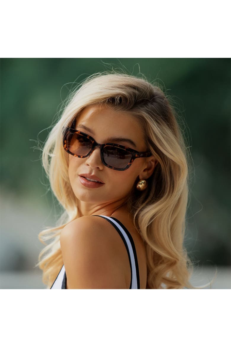 Vivian - 52mm Modern Rectangular Polarized Sunglasses, Alternate, color, Ember Tortoise