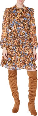 Julia Jordan Floral Knot Neck Tie Waist Long Sleeve Dress