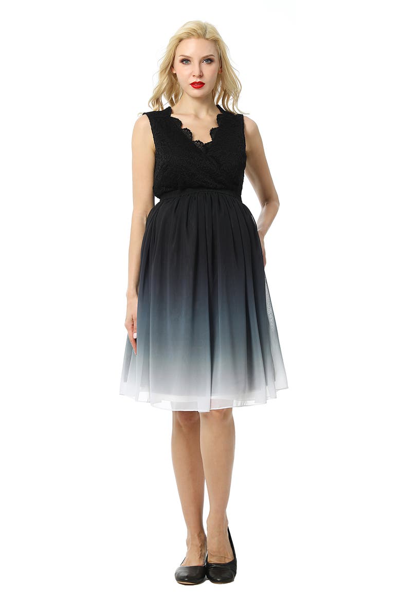 Steffy Ombré Chiffon & Lace Maternity Dress, Alternate, color, BLACK/ WHITE