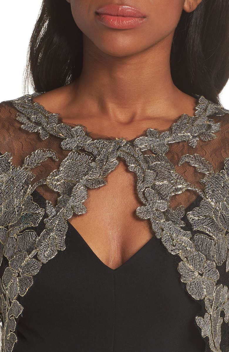 Tadashi Shoji Crepe & Embroidered Lace Gown, Alternate, color, 