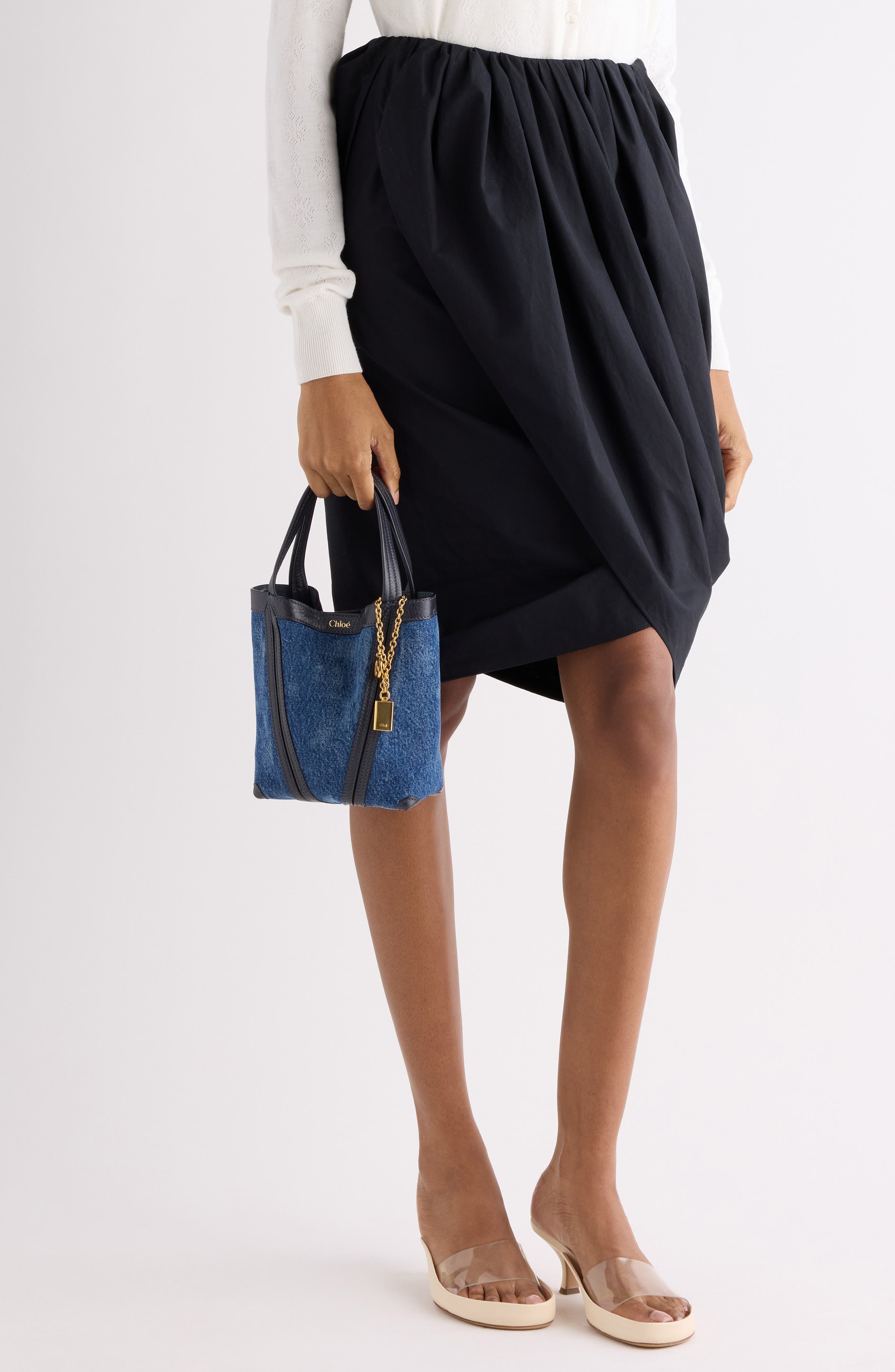 Chloé Small Spin Denim Crossbody Tote, Alternate, color, 