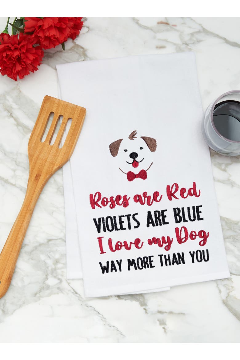 I Love My Dog Embroidered Cotton Flour Sack Kitchen Dishtowel, Alternate, color, red