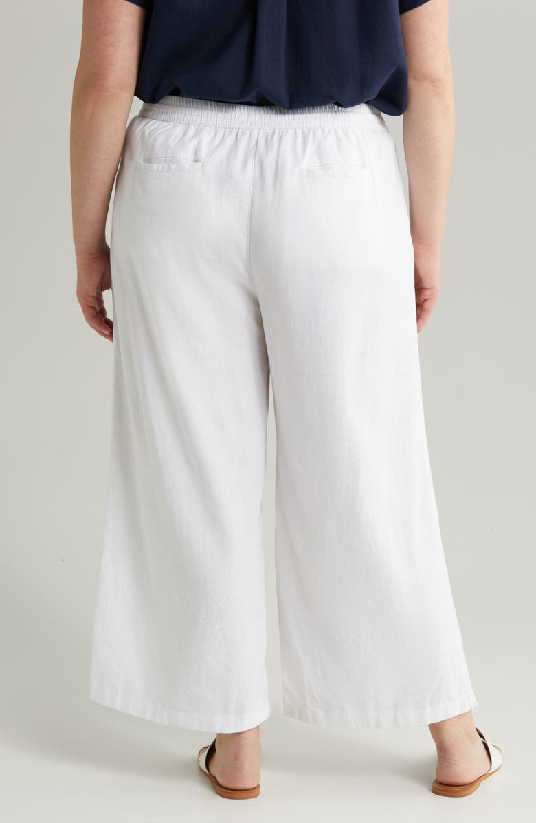 Caslon<sup>®</sup> Tie Waist Wide Leg Crop Linen Blend Pants, Alternate, color, White