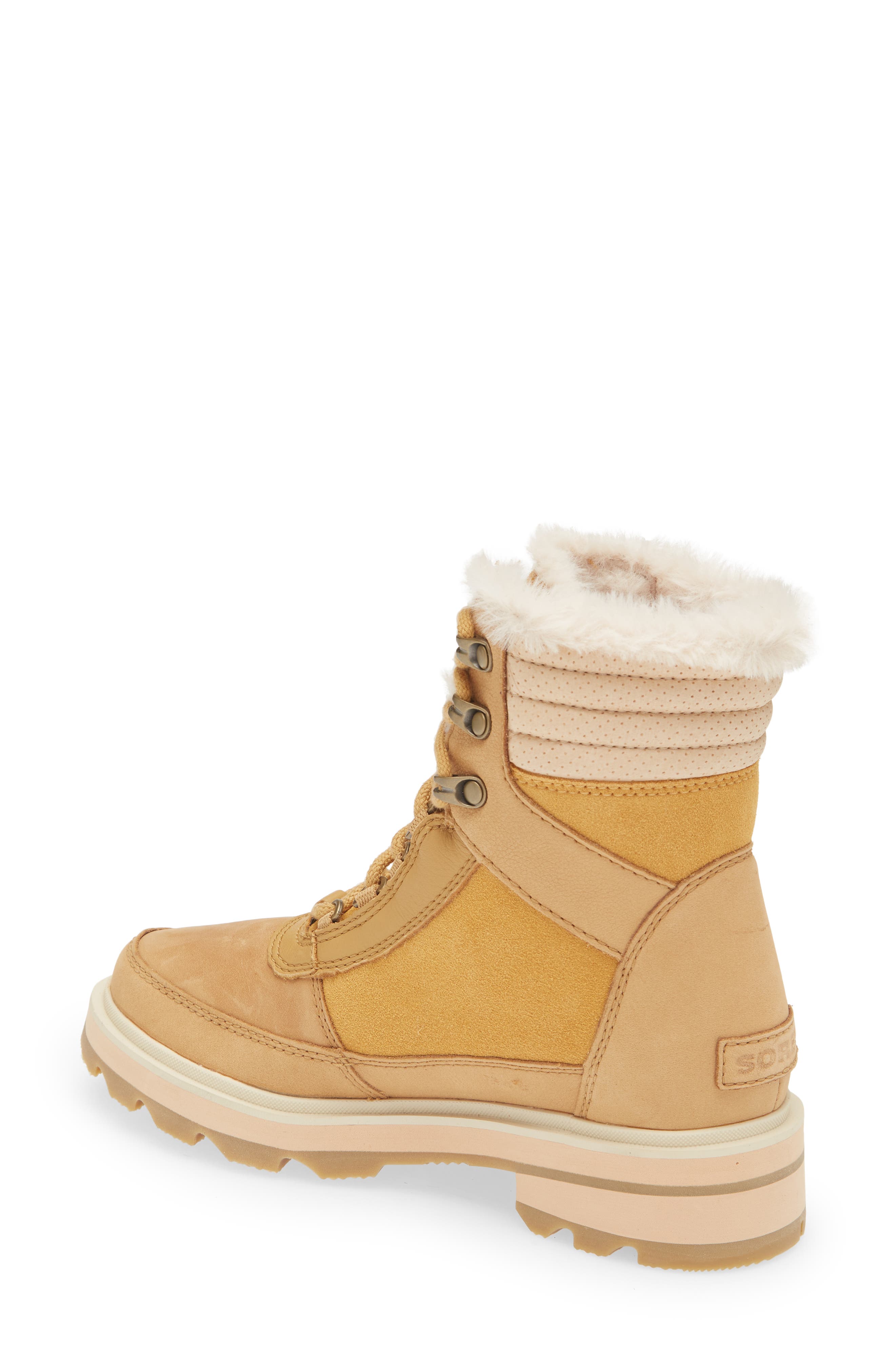 Lennox Faux Fur Trim Lace-Up Boot, Alternate, color, GEO YELLOW CURRY