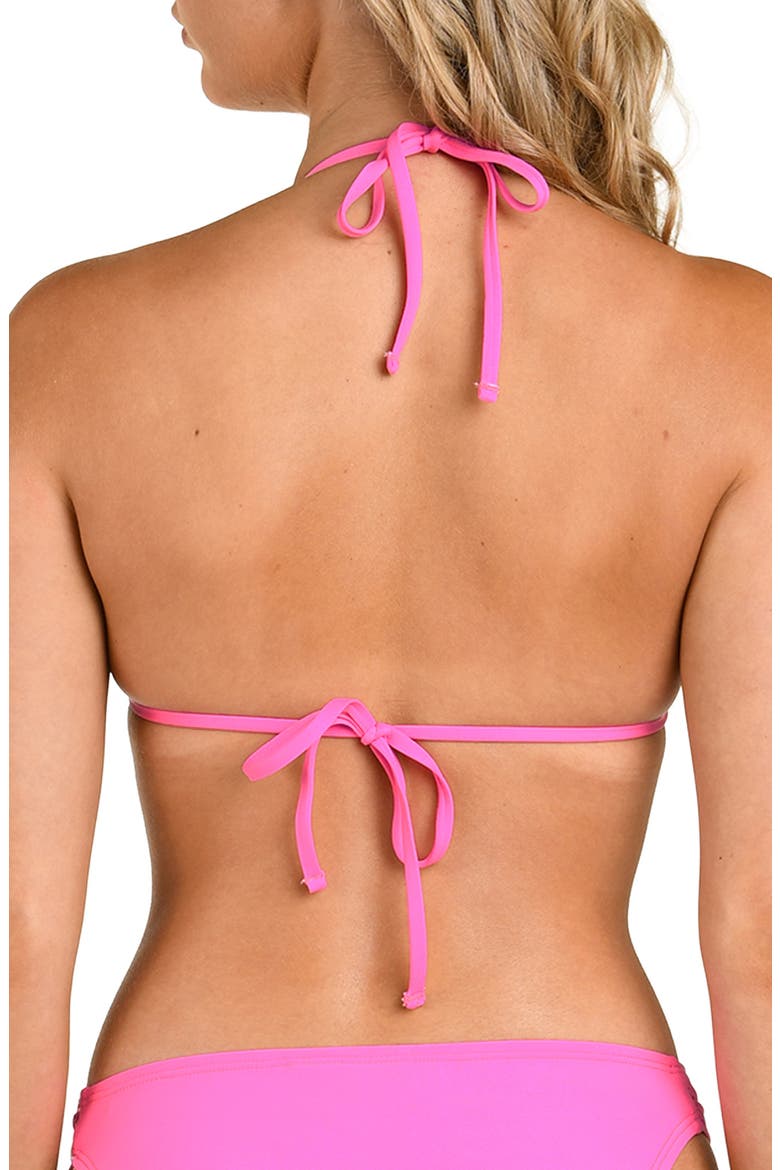 Pleated Triangle Bikini Top, Alternate, color, POP PINK