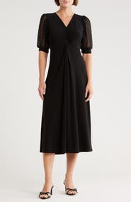 Halogen® Puff Sleeve Faux Wrap Midi Dress