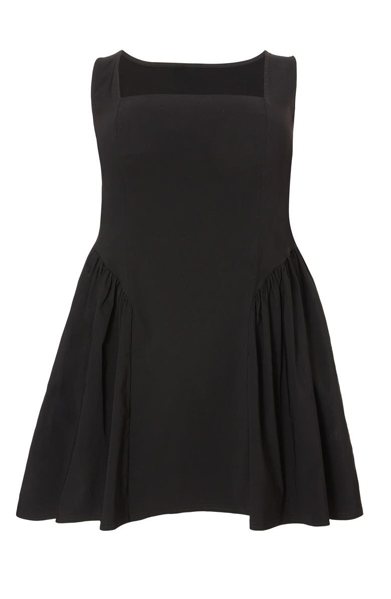 QUIZ Plus Size Square Neck Drop Waist Mini Dress, Alternate, color, Black