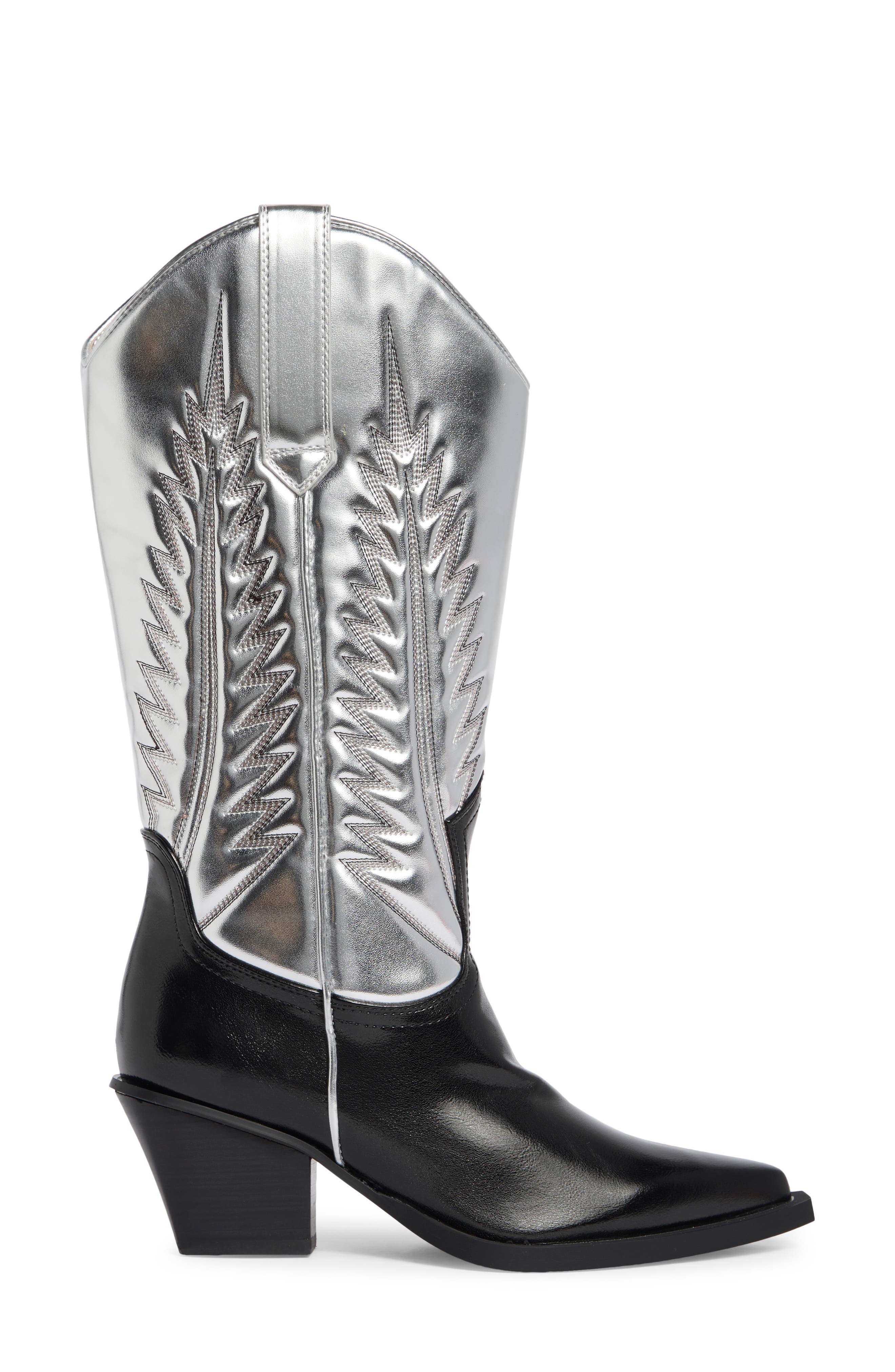 Marmalade Faux Leather Western Boot, Alternate, color, BLACK/ SILVER METALLIC
