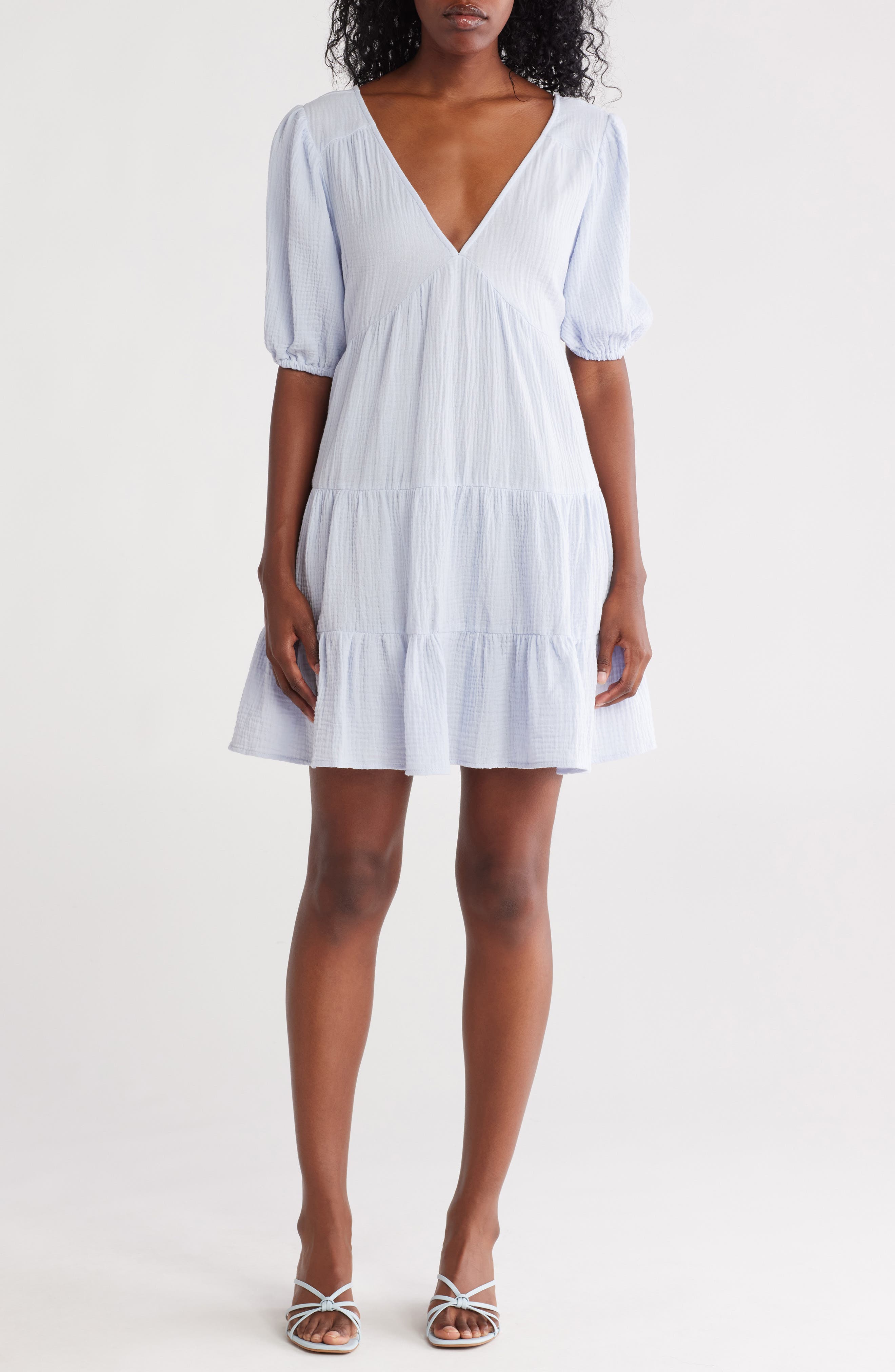 Lovestitch Puff Sleeve Cotton Babydoll Minidress