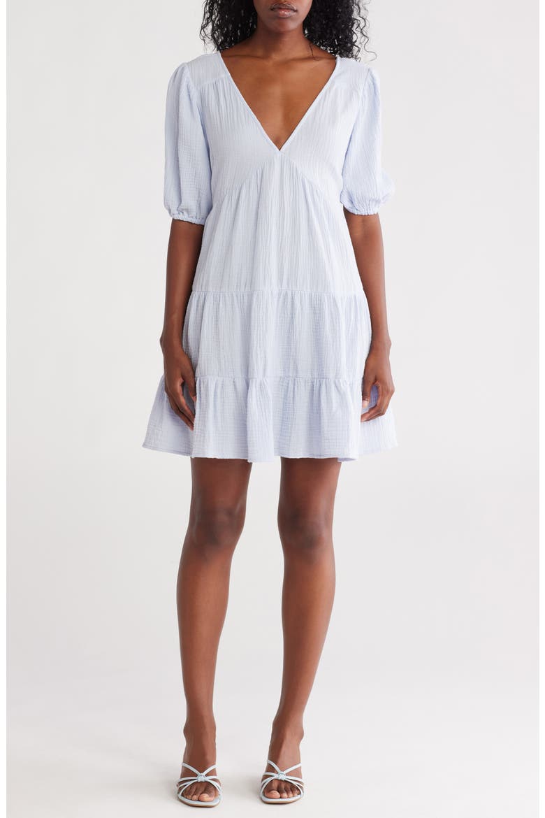 Puff Sleeve Cotton Babydoll Minidress, Main, color, DUSTY BLUE