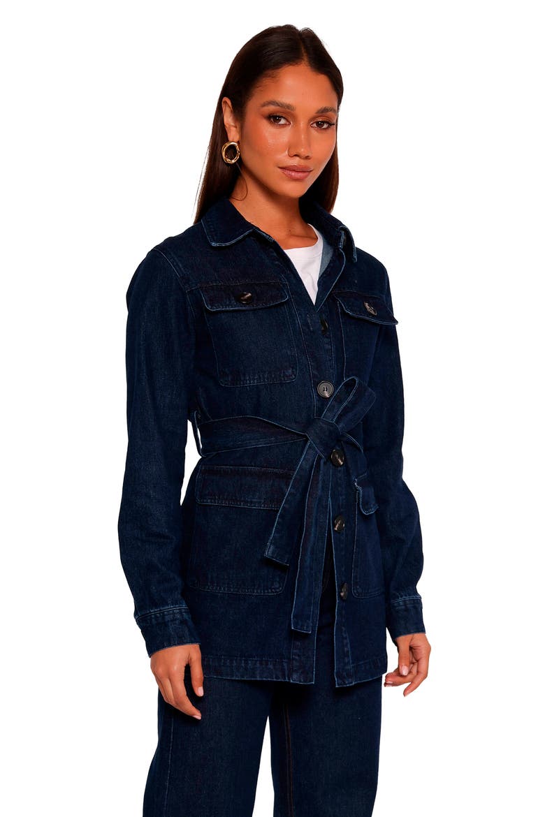 Nadine Tie Waist Denim Jacket, Alternate, color, DENIM