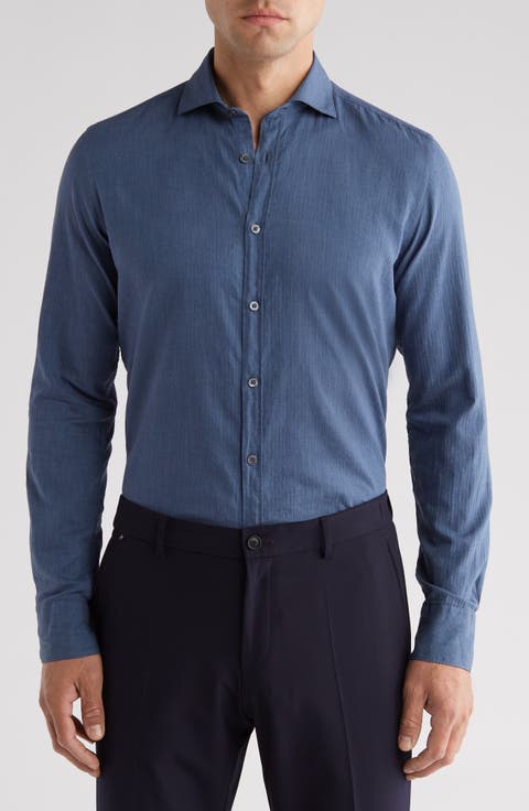 Solid Cotton Button-Up Shirt