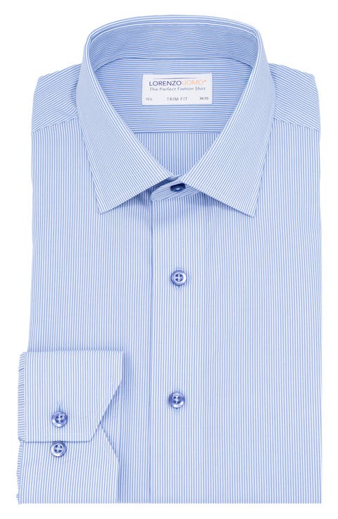 Trim Fit Thin Vertical Stripe Cotton Oxford Dress Shirt