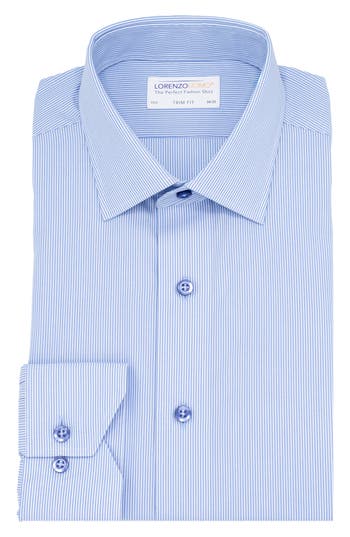 Lorenzo Uomo Trim Fit Thin Vertical Stripe Cotton Oxford Dress Shirt In Light Blue