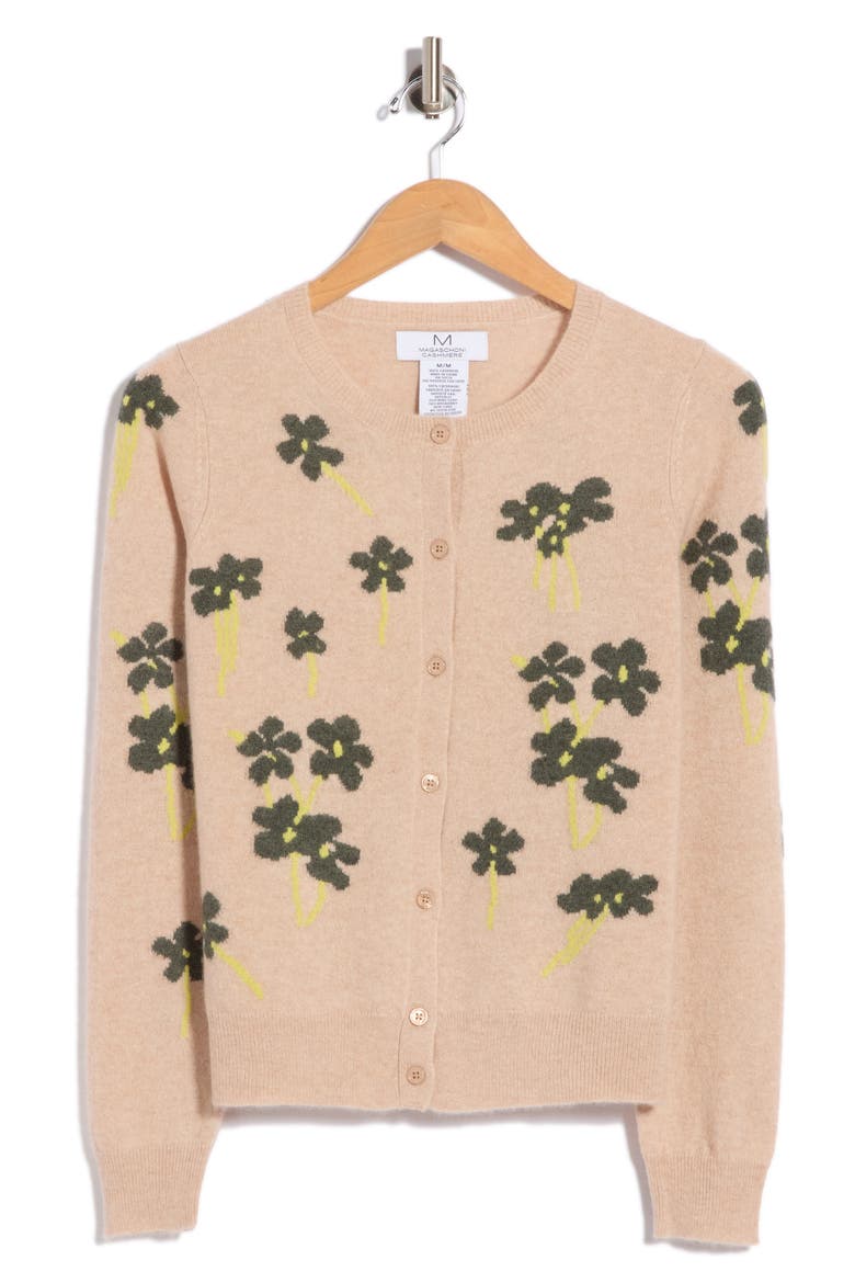 Floral Intarsia Cashmere Cardigan, Main, color, OATMILK LATTE COMBO