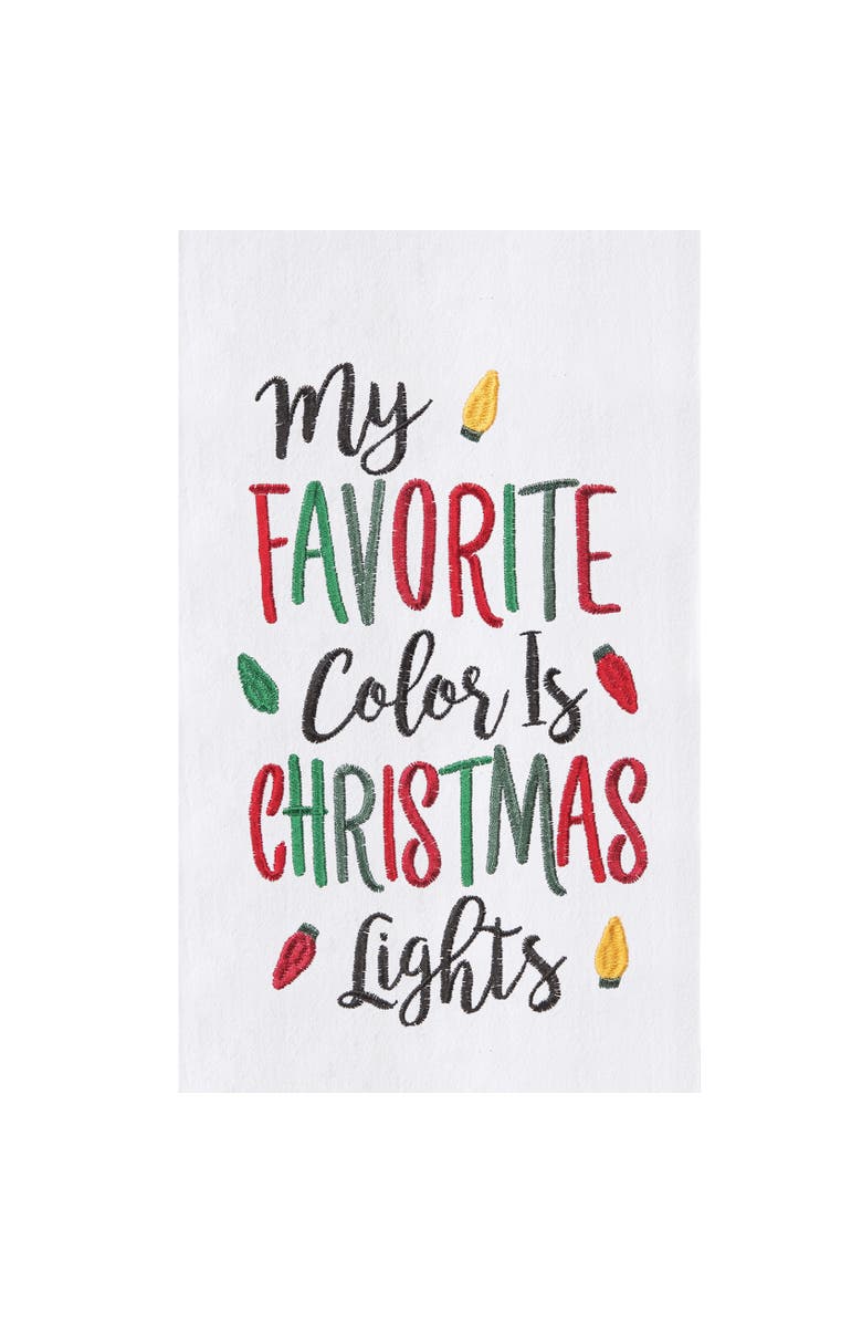 C&F Home Holiday Themed "My Favorite Color is Christmas Lights" Sentiment Featuring Bulb Lights Flour Sack Kitchen Towel 27L x 18W in., Alternate, color, White