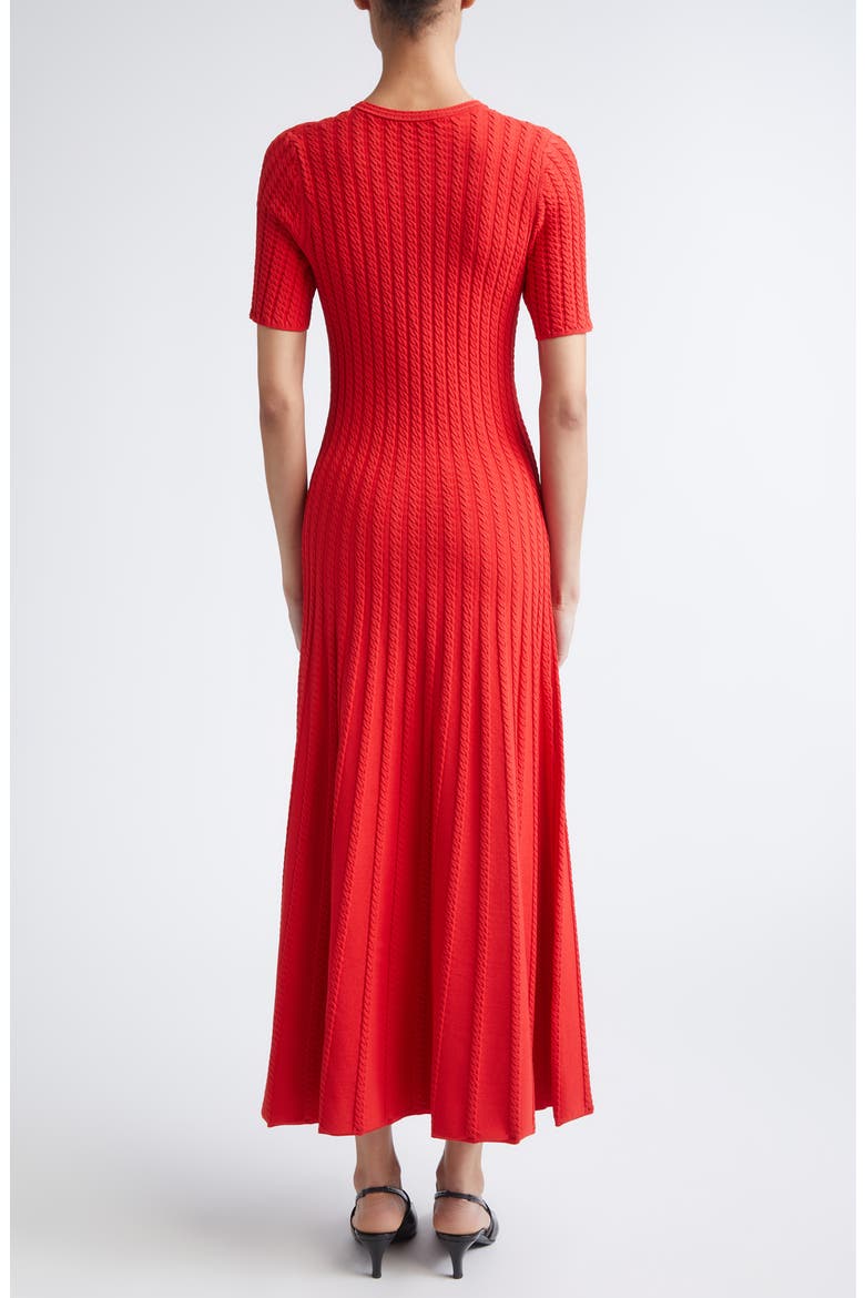 Cable Stitch Short Sleeve Midi Sweater Dress, Alternate, color, PAPAYA