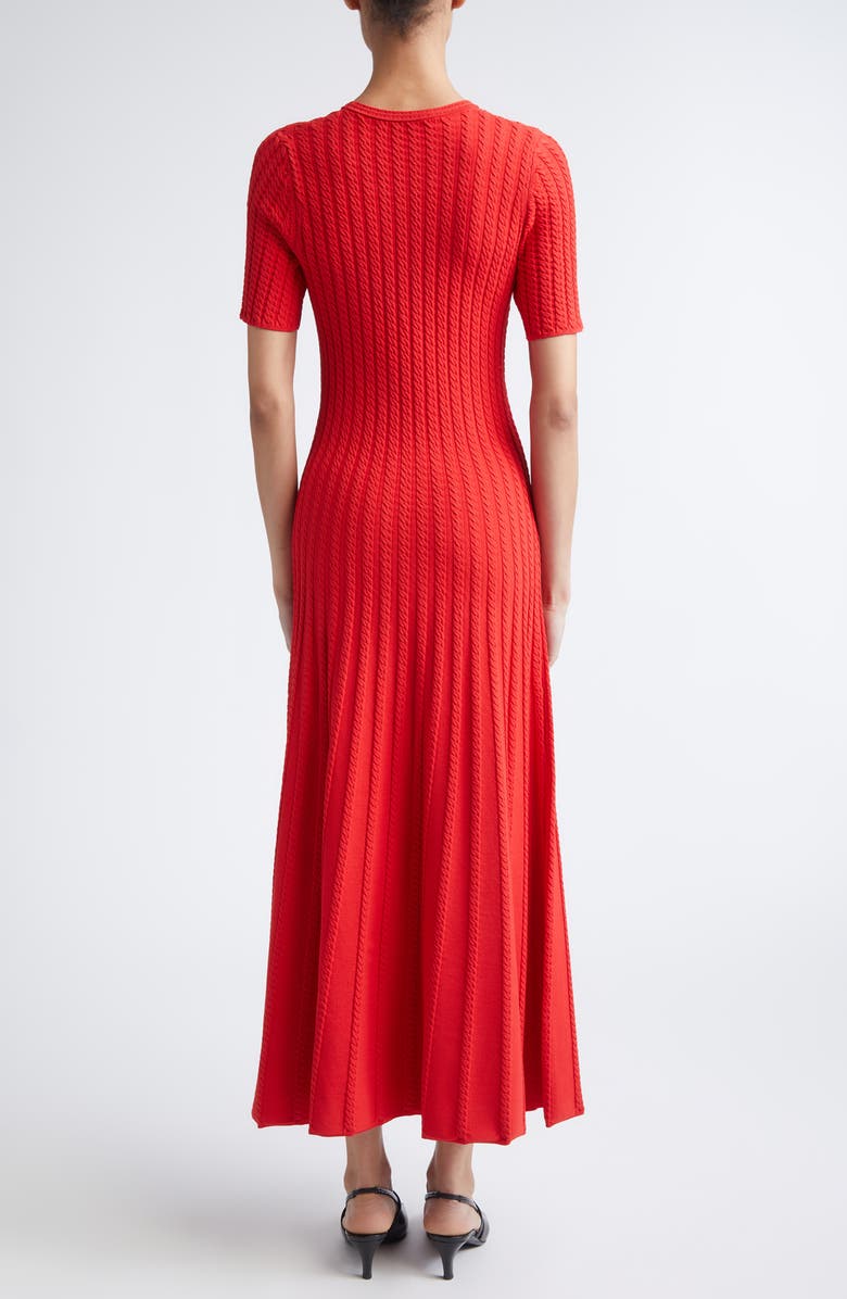 Jason Wu Collection Cable Stitch Short Sleeve Midi Sweater Dress, Alternate, color, Papaya