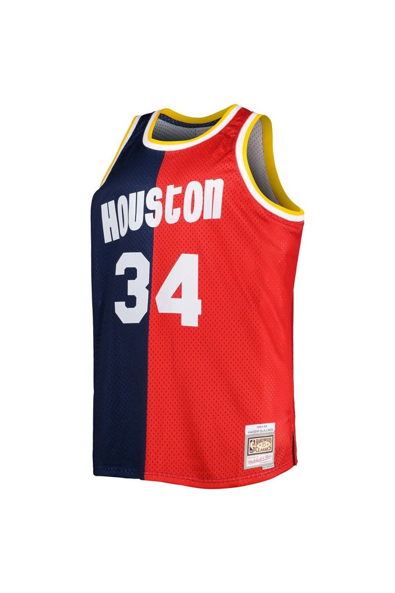 Men's Mitchell & Ness Hakeem Olajuwon Navy/Red Houston Rockets Big & Tall Hardwood Classics 1993/94 Split Swingman Jersey, Alternate, color, Navy