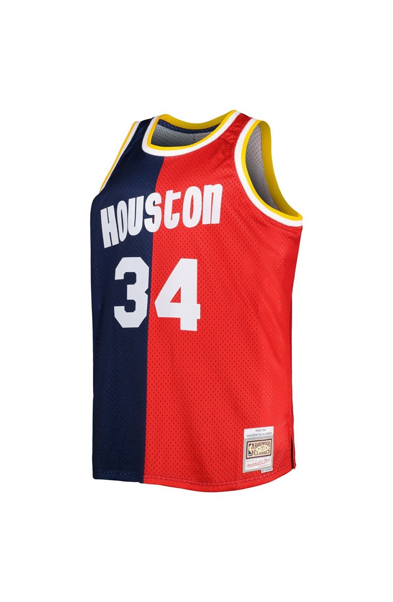 Mitchell & Ness Men's Mitchell & Ness Hakeem Olajuwon Navy/Red Houston Rockets Big & Tall Hardwood Classics 1993/94 Split Swingman Jersey, Alternate, color, Navy