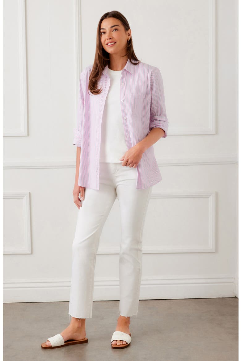 Stripe Cotton Blend Button-Up Shirt, Alternate, color, PINK