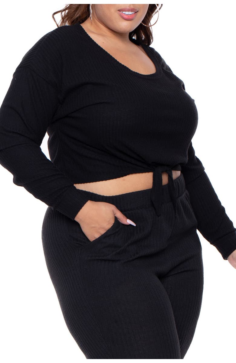 Curvy Sense Tie Front Top & Jogger 2-Piece Set, Alternate, color, 