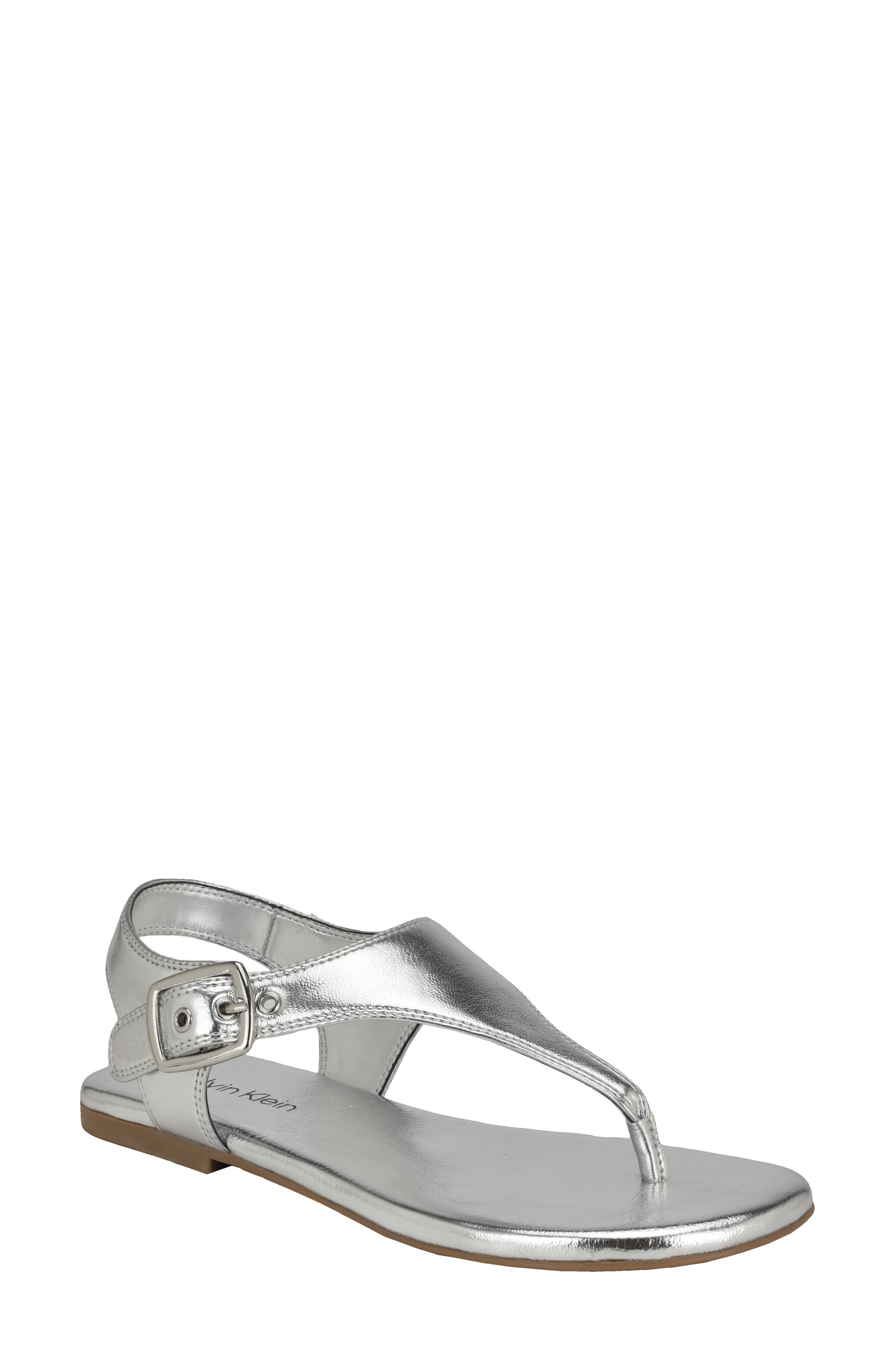 Calvin Klein Moraca Ankle Strap Sandal, Main, color, Silver