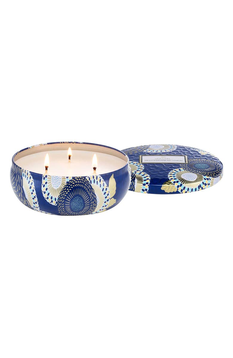 Voluspa Mediterranean Lemon Three-Wick Tin Candle, Alternate, color, Mediterranean Lemon