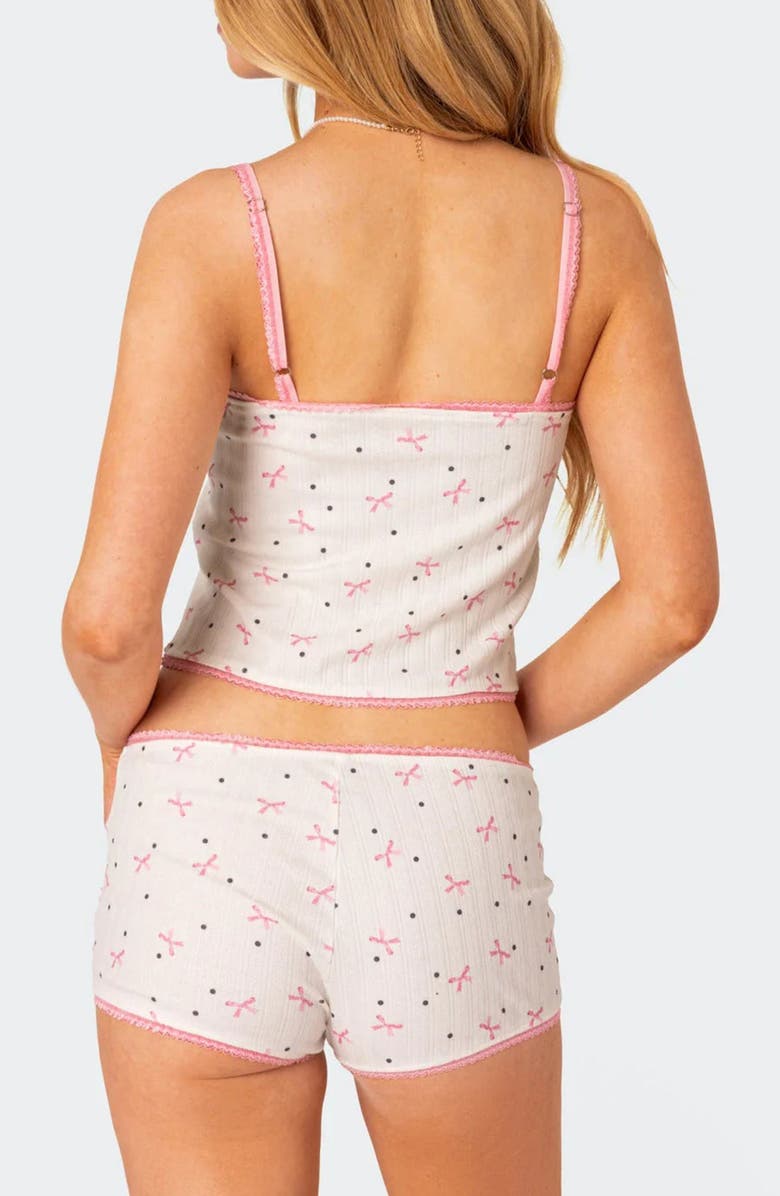 EDIKTED Shelly Print Pointelle Crop Camisole, Alternate, color, White